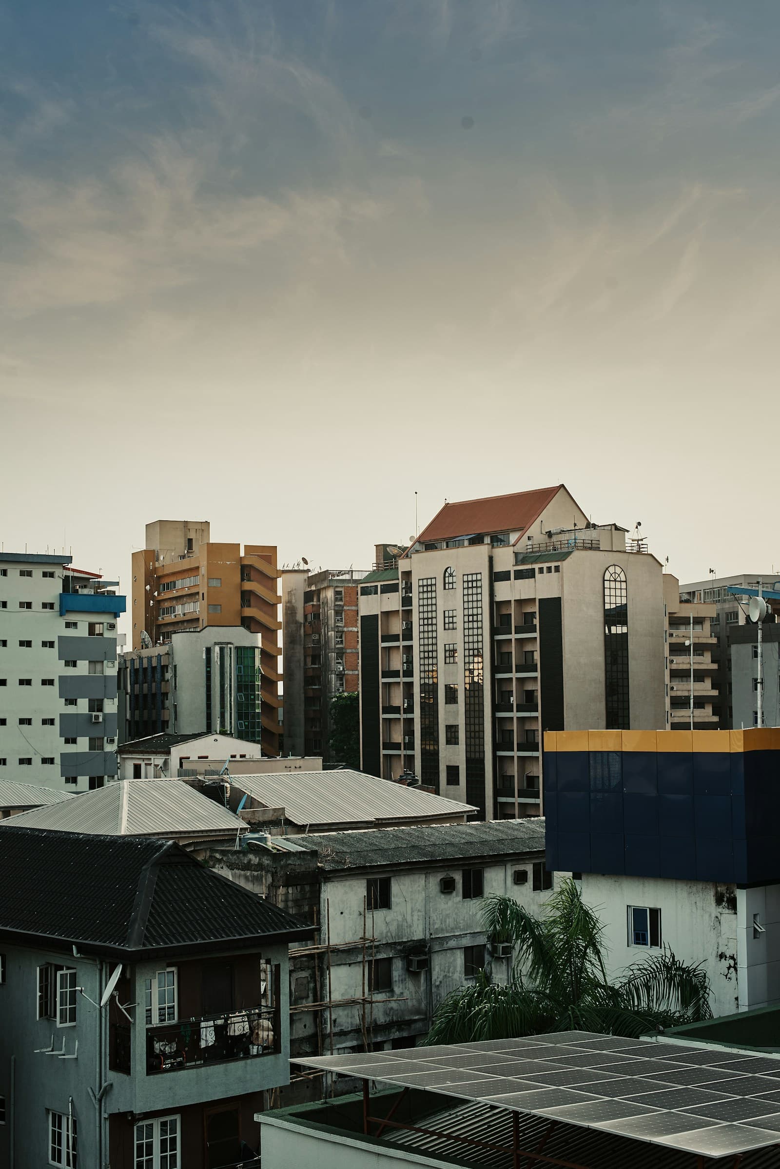 Apartment buildings on Lagos Island at dusk